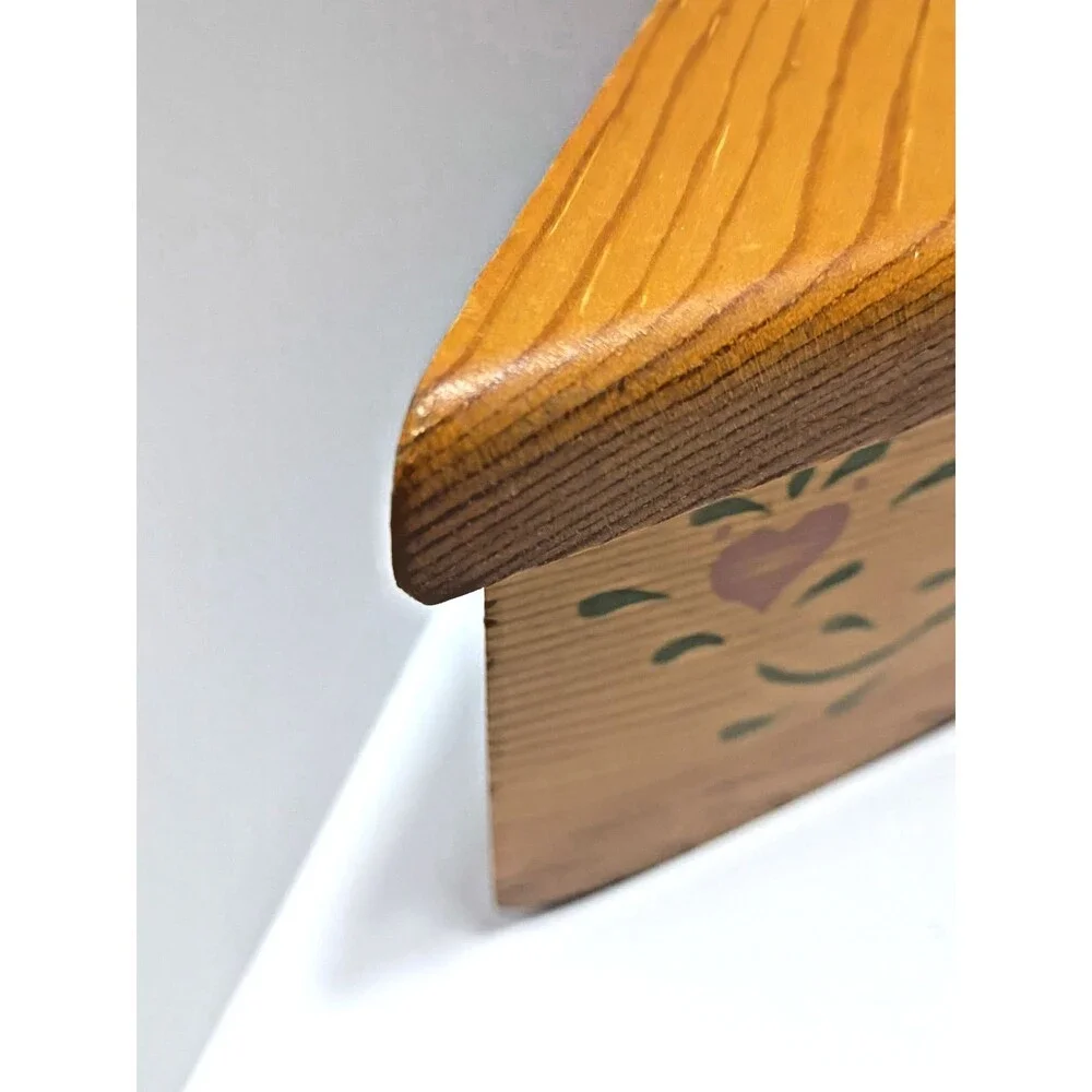 Honey Oak Corner Tabletop Shelf, Handmade, Painted Hearts, VTG Farmhouse Grandma